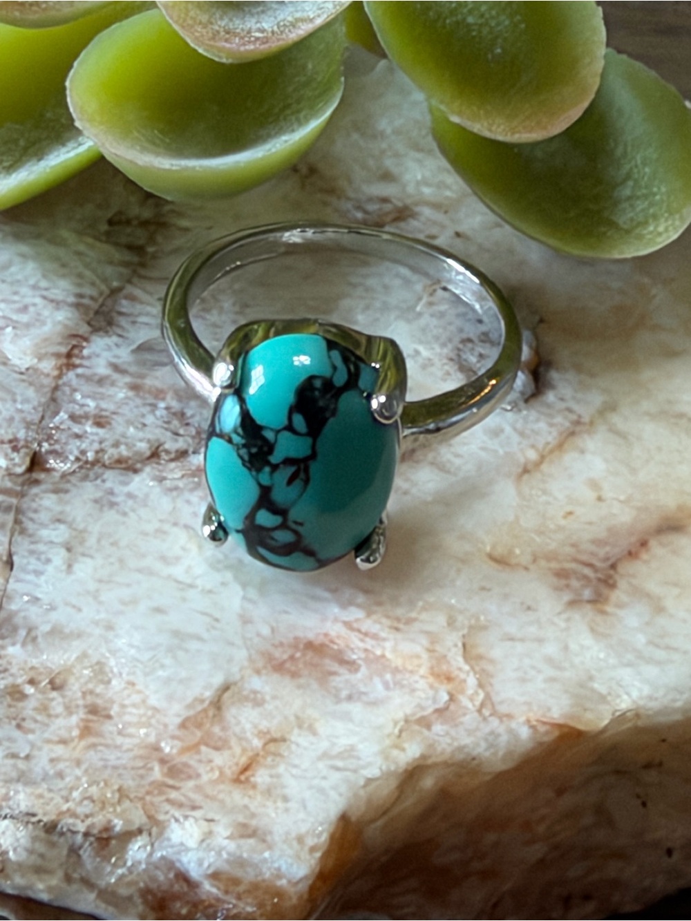 Turquoise Stone Silver Ring - Women's Jewelry size 7.5